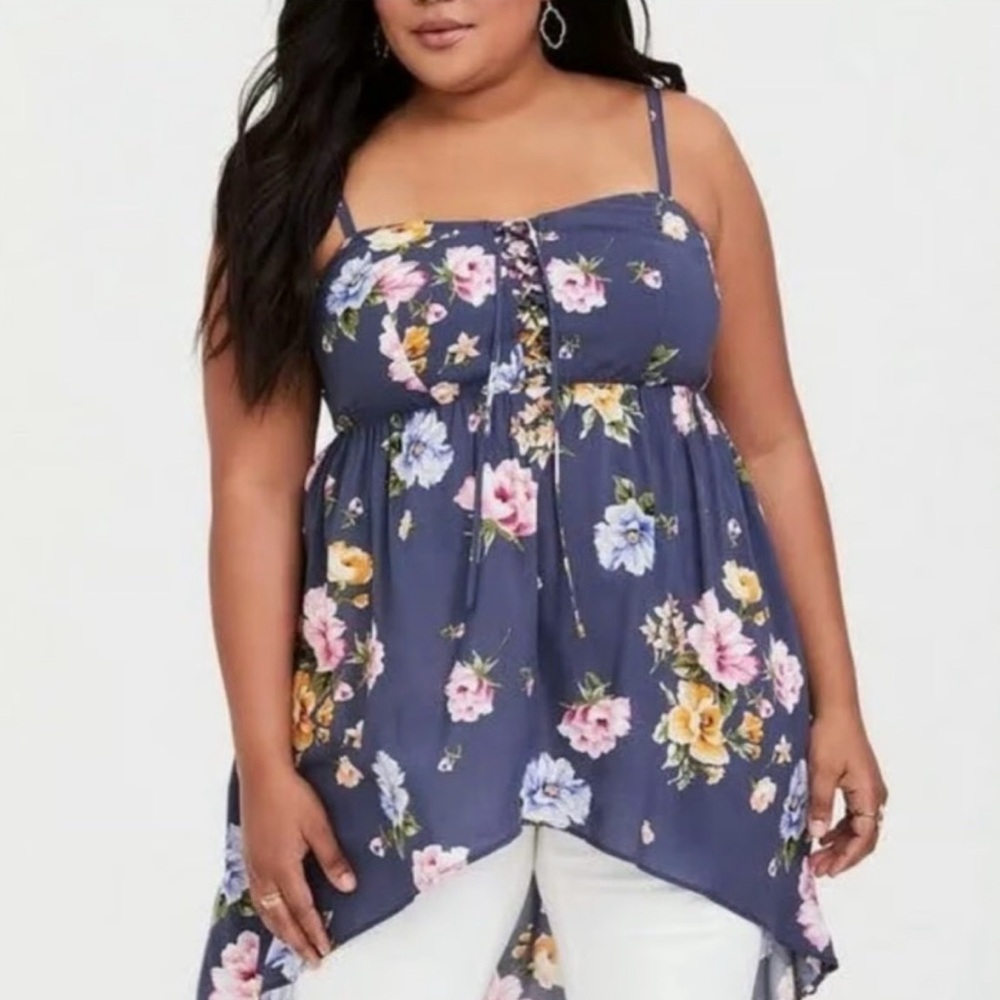 ❤️ NWT! Torrid Floral ‘Challis’ High Low Corset Tie Top - Picture 8 of 8
